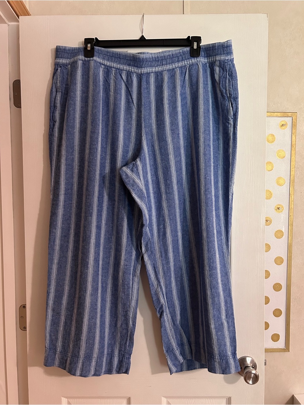 Old Navy Blue & White Vertical-Striped Pull-On Wide Leg Pants